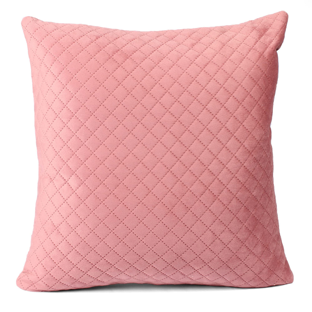 STITCHNEST Quilted Velvet Cushion Covers Set of 2 | Soft Peach | 16x16 Inches | Premium Sofa & Living Room Décor