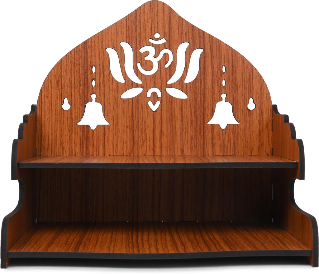 GOJEEVA KRAFT Engineered Wood Hand Crafted Carved Pattern Home Temple for Idols Temple for Home and Office I Kamal OM | Set Top Box Stand I Wooden Mandir (Pack of 1) (Medium)