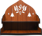 GOJEEVA KRAFT Engineered Wood Hand Crafted Carved Pattern Home Temple for Idols Temple for Home and Office I Kamal OM | Set Top Box Stand I Wooden Mandir (Pack of 1) (Medium)