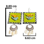 Mornny Kukku Bird Handcrafted Earrings, Boho Style with Cowrie Shell Danglers, Traditional Design, Green and Yellow, Birthdays Festivals