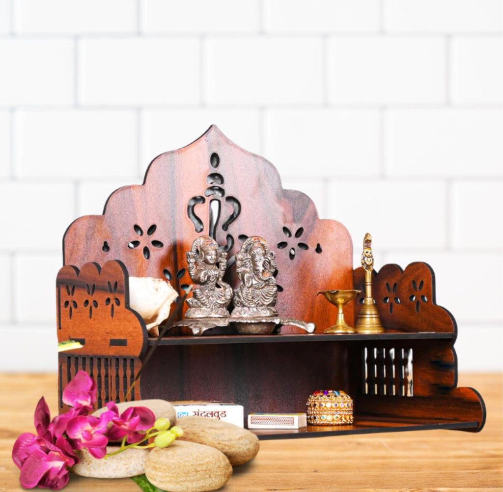 GiftDenaHai Beautiful Wooden Pooja Temple for Home and Office | Wall Shelves/Pooja Stand/Sinhasan/Mandir Perfect for Bhakti Ghar(Wooden Temple T107)