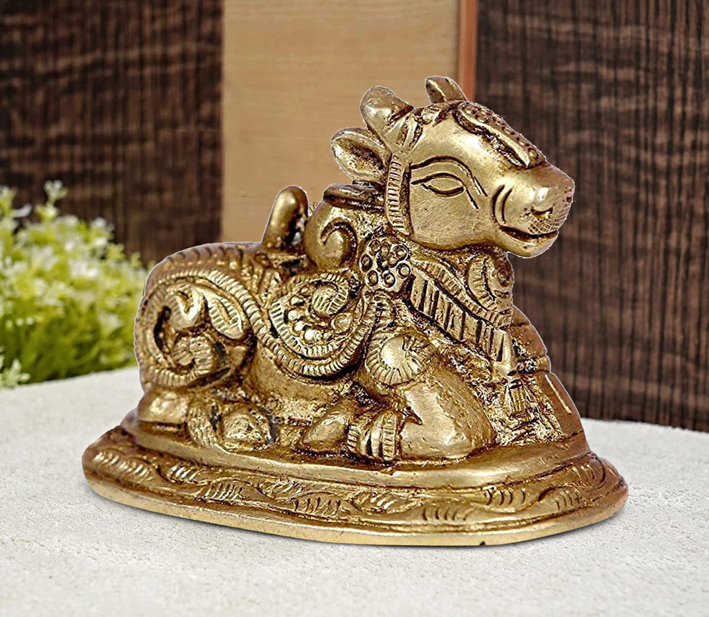 ARTVARKO Brass Shiv Ji Parvati Vehicle Nandi Bull Statue Brass Idol Shiva Devotee Seated Sculpture Puja and Decor Small 3 Inch