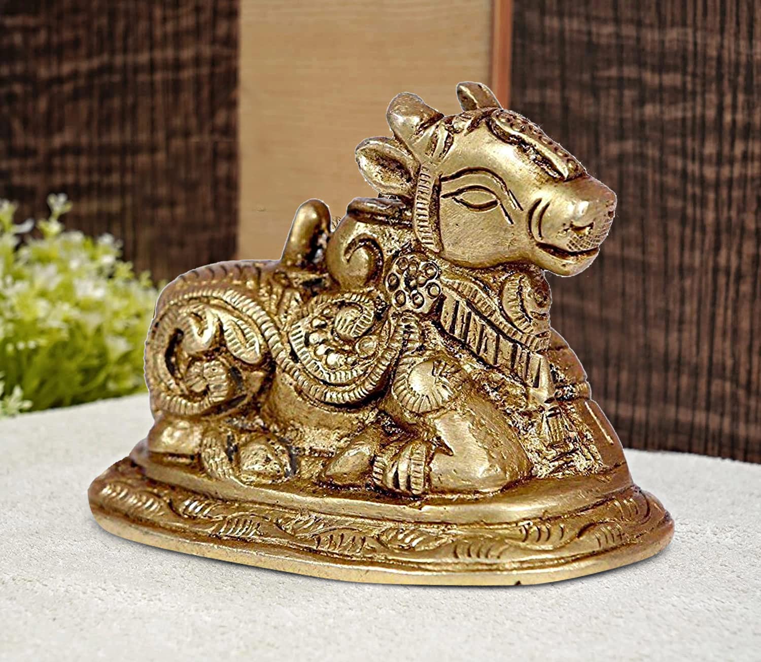 ARTVARKO Brass Shiv Ji Parvati Vehicle Nandi Bull Statue Brass Idol Shiva Devotee Seated Sculpture Puja and Decor Small 3 Inch