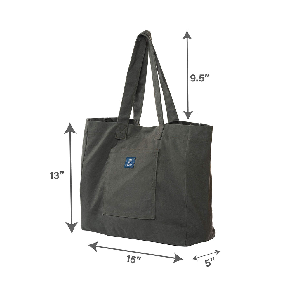 AQVA Cotton Canvas Tote Bag for Women & Girls | Shoulder Bag with Magnetic Button Closure & Solid Colour | Multipurpose Shopping, Travel, Beach, Office Bag | Good Gift Choice for Women (Deep Grey)
