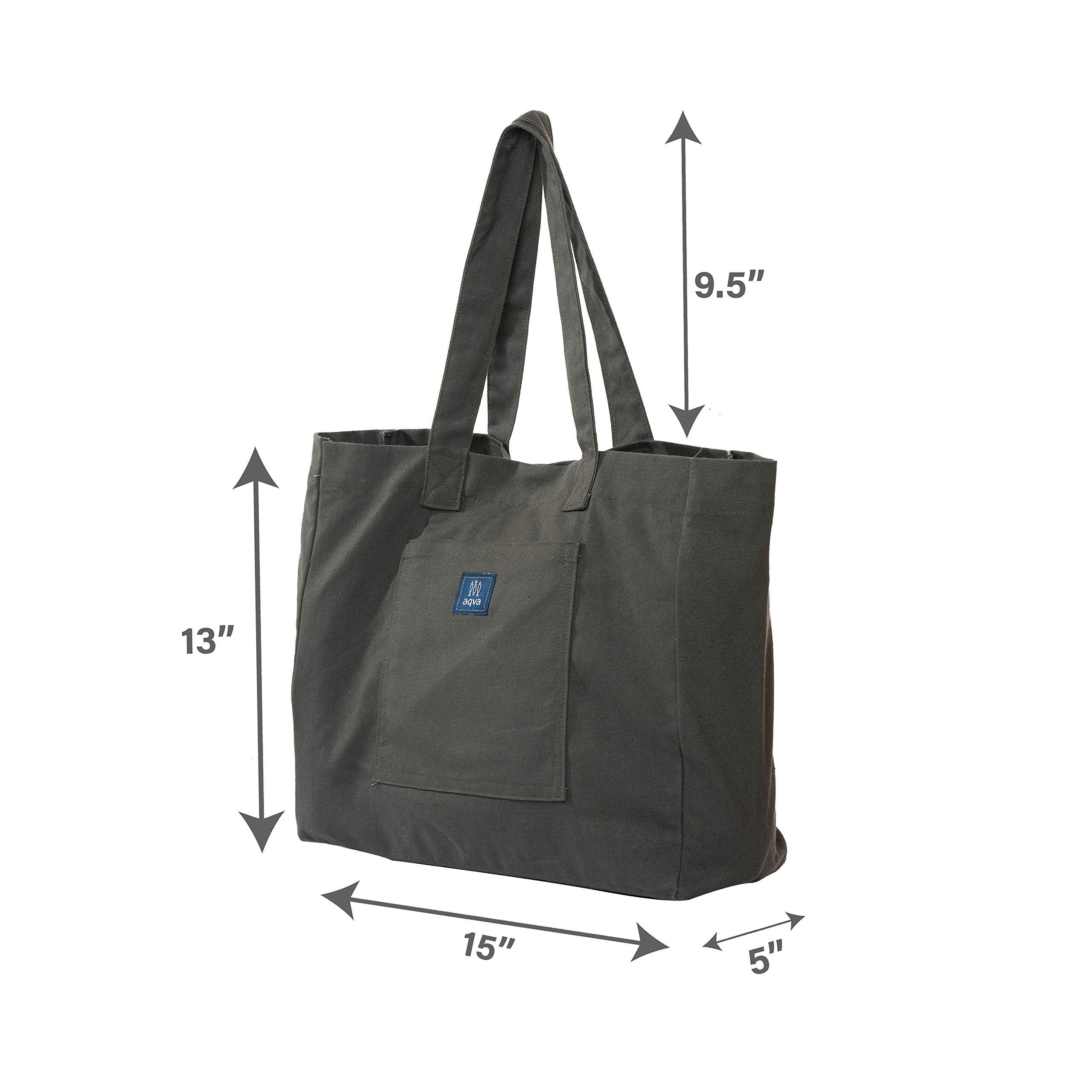 AQVA Cotton Canvas Tote Bag for Women & Girls | Shoulder Bag with Magnetic Button Closure & Solid Colour | Multipurpose Shopping, Travel, Beach, Office Bag | Good Gift Choice for Women (Deep Grey)