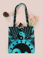 Ravaiyaa - Attitude is everything Cotton Shoulder Bag/Tote Bag For Women| Printed Multipurpose Handbag With Top Zip | Best For Shopping, Travel, Work, Beach, Office, College (Turquoise Yin Yang)