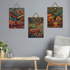 Artvibes Nature Theme Home Decor Wooden Art Decoration Item for Living Room | Festive Decor Art | Wall Art Painting For Hall | Graphic Artwork | Wall Poster | Unique Gift (WH_96109N), Set of 3
