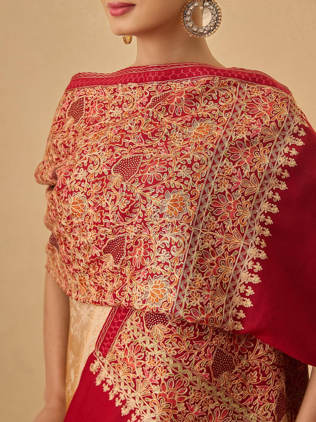 Pashmoda Women Hunar Fine Wool Nalki Embroidered Stole (Size : 28x80in, 71X203cm) EMST02