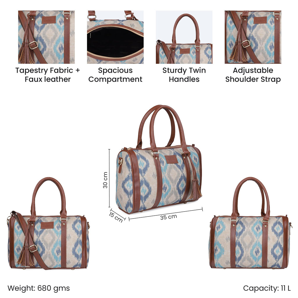 THE CLOWNFISH Lorna Printed Handicraft Fabric Handbag for Women Office Bag Ladies Shoulder Bag Tote for Women College Girls (Pearl with Patola Design)