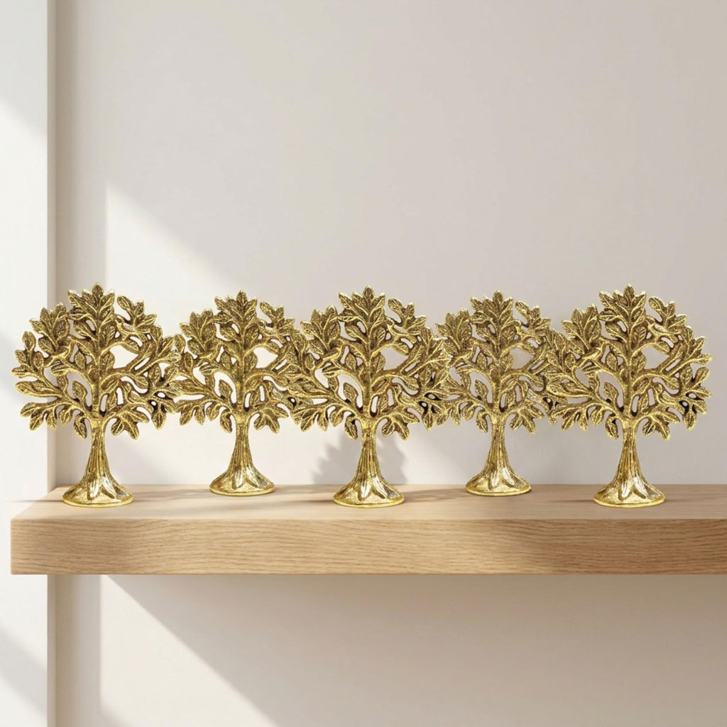 BEHOMA 100% Pure Brass (8.5 cm) Kalpvriksh Tree with Birds Set - Set of 5