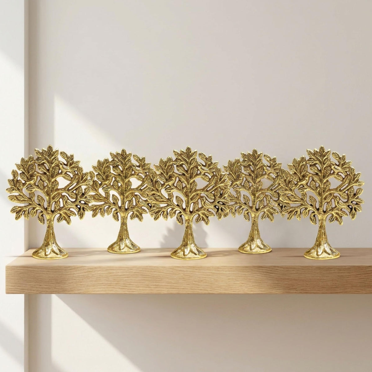 BEHOMA 100% Pure Brass (8.5 cm) Kalpvriksh Tree with Birds Set - Set of 5