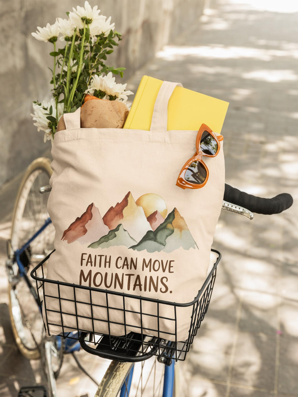 Kalaa Lifestyle Canvas Tote Bag for Women | Premium Cotton Shopping Bag | Eco-Friendly Shoulder Tote for Office, College, Travel & Daily Use and Gifting (Faith Can Move Mountains)