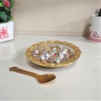 KridayKraft Glass Plate Mukhwas Tray,Saunf Supari Candy,Dry Fruit and Sweets Serving Tray in Traditional Design Metal (Pack of- 1 Glass Tray,1 Spoon)...