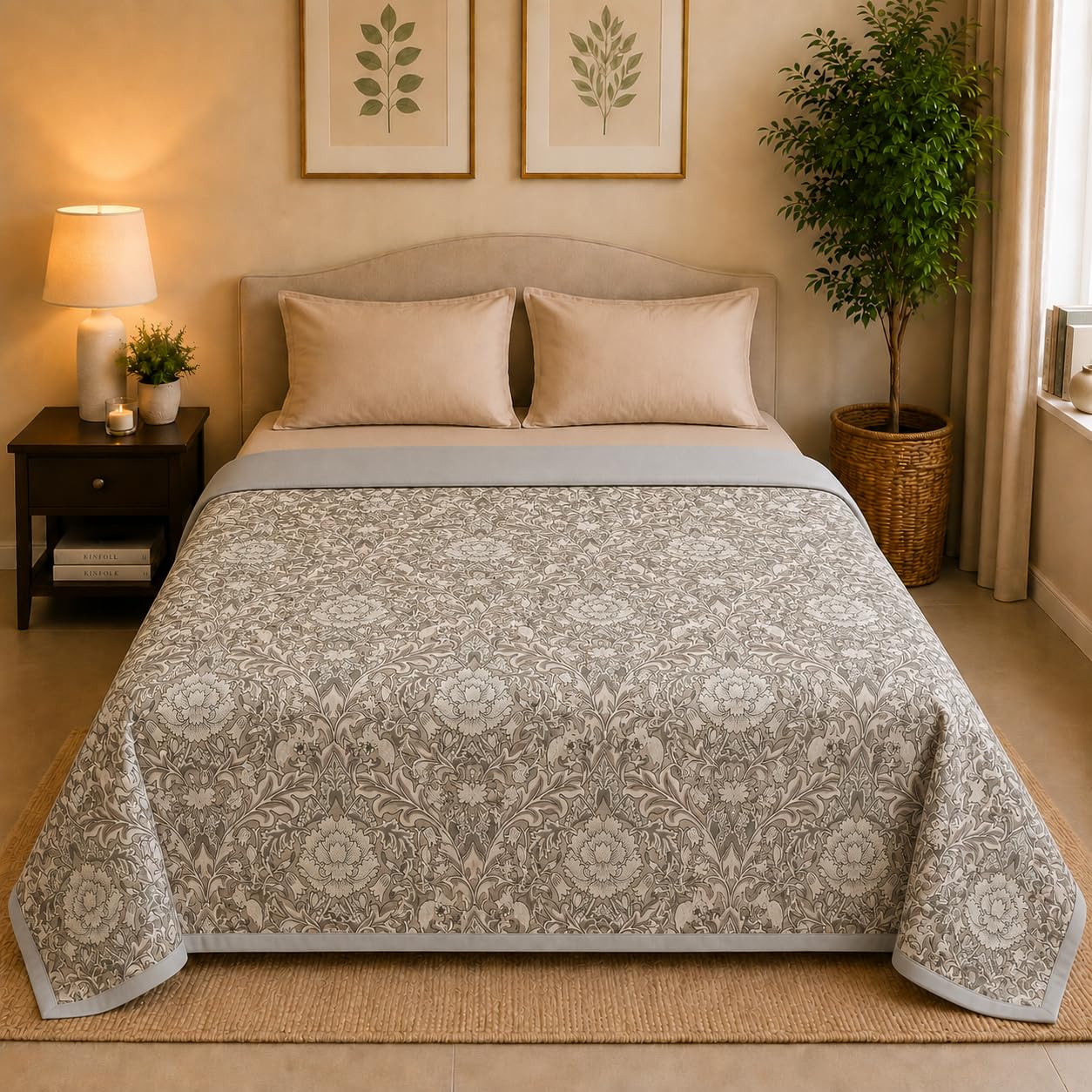 Linen Home Reversible Dohar Double Size Damask Brown & Silver Kafalo