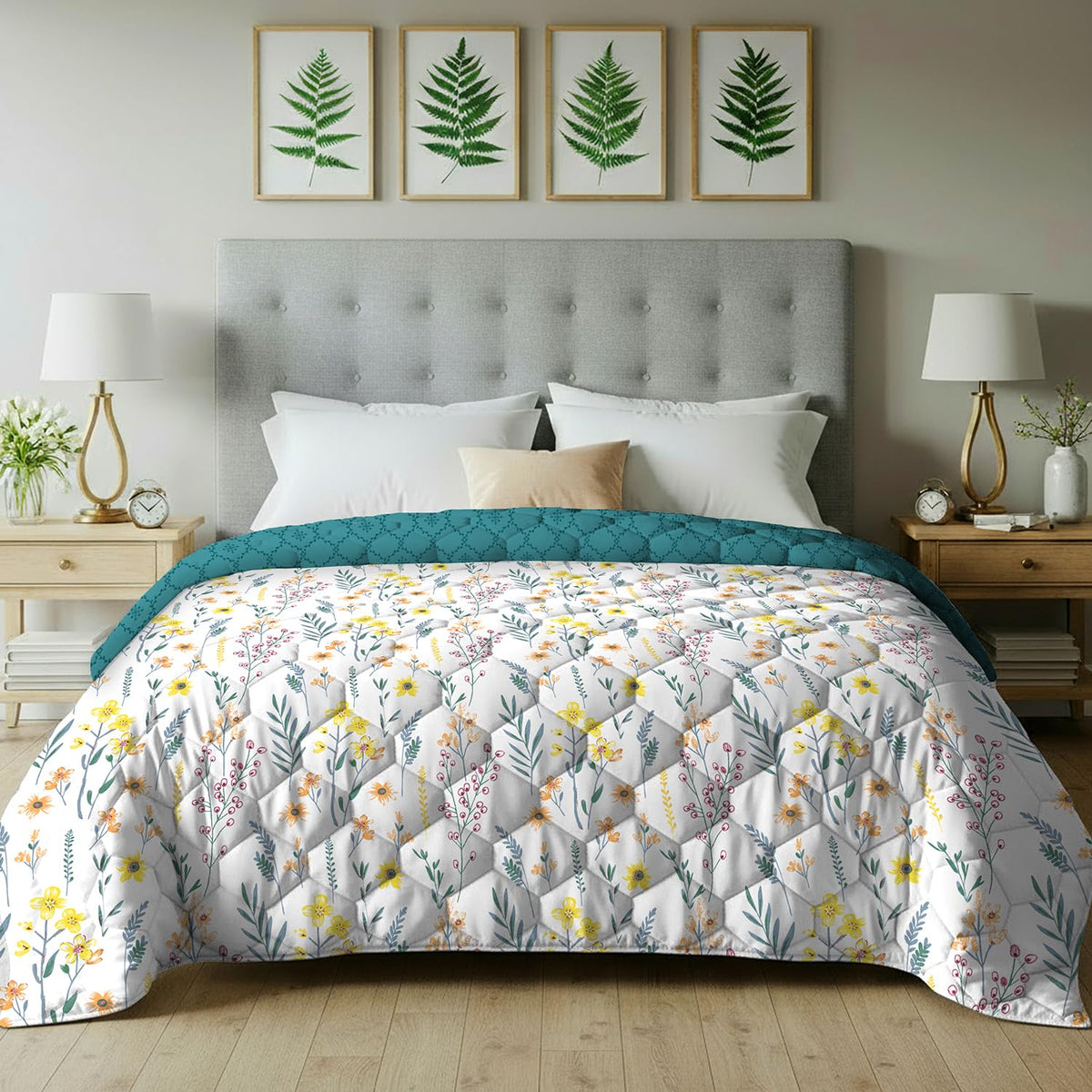 Urban Space AC Blanket for Single Bed, 120 GSM Microfiber 3 Layered Quilted Dohar, Soft Lightweight Reversible Printed Blanket Single Bed for All Season (France - 145cm x 225cm) Kafalo