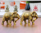 KridayKraft African Elephants Animal Decorative Showpiece Figurine Set of 2 Pcs Metal Handcrafed Gold Toned Antique Finish, Home Decor