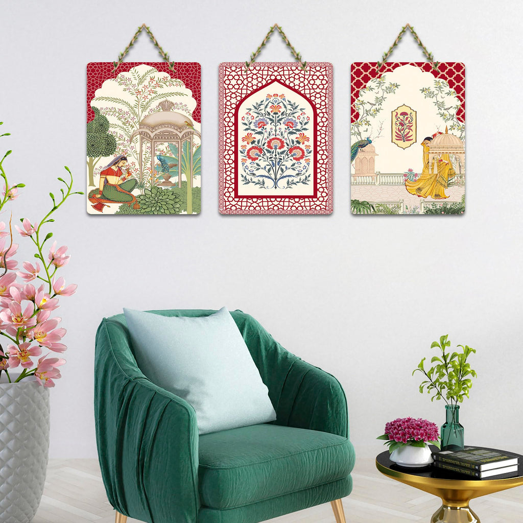 Artvibes Traditional Culture Wooden Art Decoration Item for Home | Living Room | Office | Wall Art Painting For Hall | Graphic Artwork | Wall Art Print | Unique Gift Items (WH_96133N), Set of 3