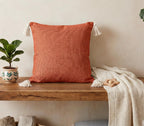 Furnistitchs Solid Boho Cushion Cover 16x16 Inches, Premium Natural Slub Fabric Throw Pillow Case with Tassels for Sofa, Couch, Living Room & Bedroom 40x40 cms, 2 pc - Terracotta