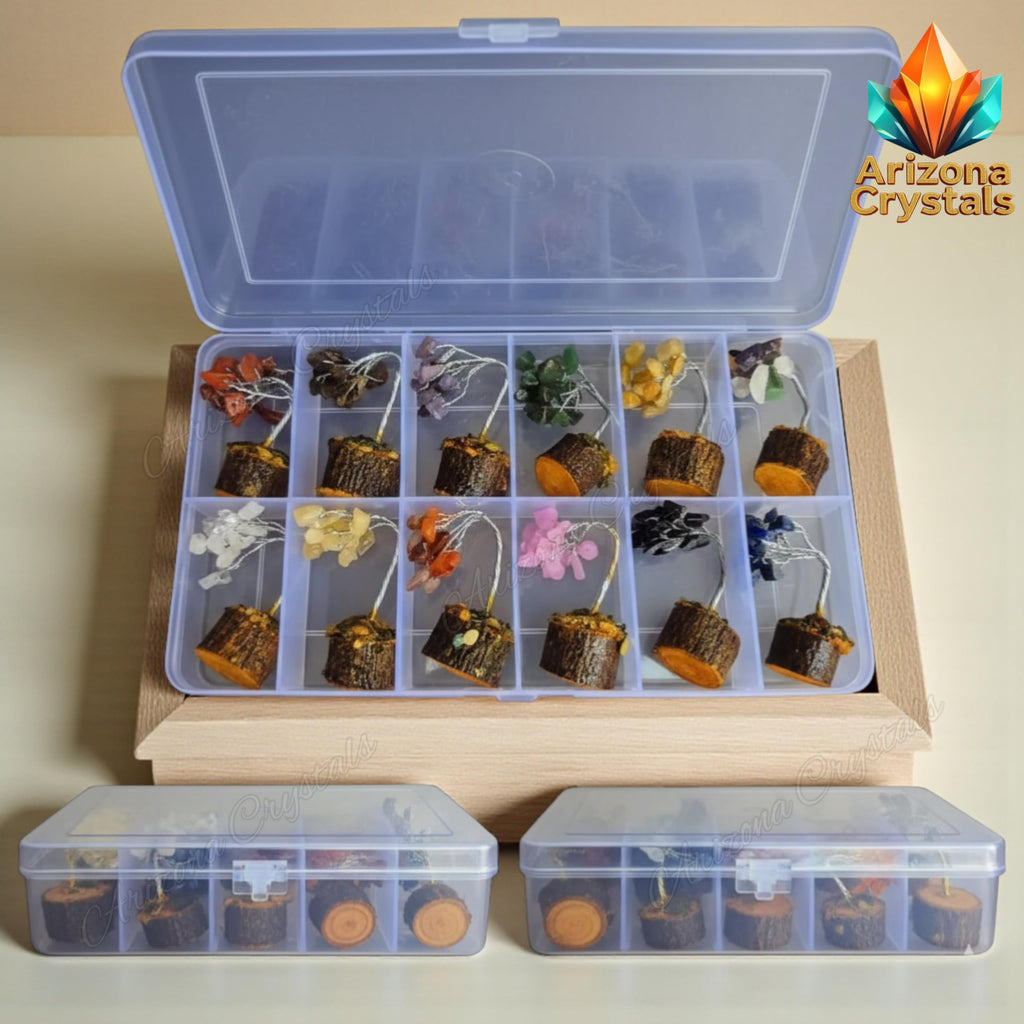 Mini Gemstone Bonsai Trees Set of 12 – Natural Crystal Tree for Vastu & Feng Shui | Good Luck, Wealth & Money Attraction | Healing Crystals Home Decor | Office Desk Decorative Gift Set