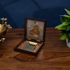 Idolkart Balkrishna Pocket Temple 24 Karat Gold Coated - Krishna Photo Frame, Gift, Krishna Charan Paduka Box, for Wealth, Prosperity and Vastu Benefits - Gift for Diwali - 2x4 Inch