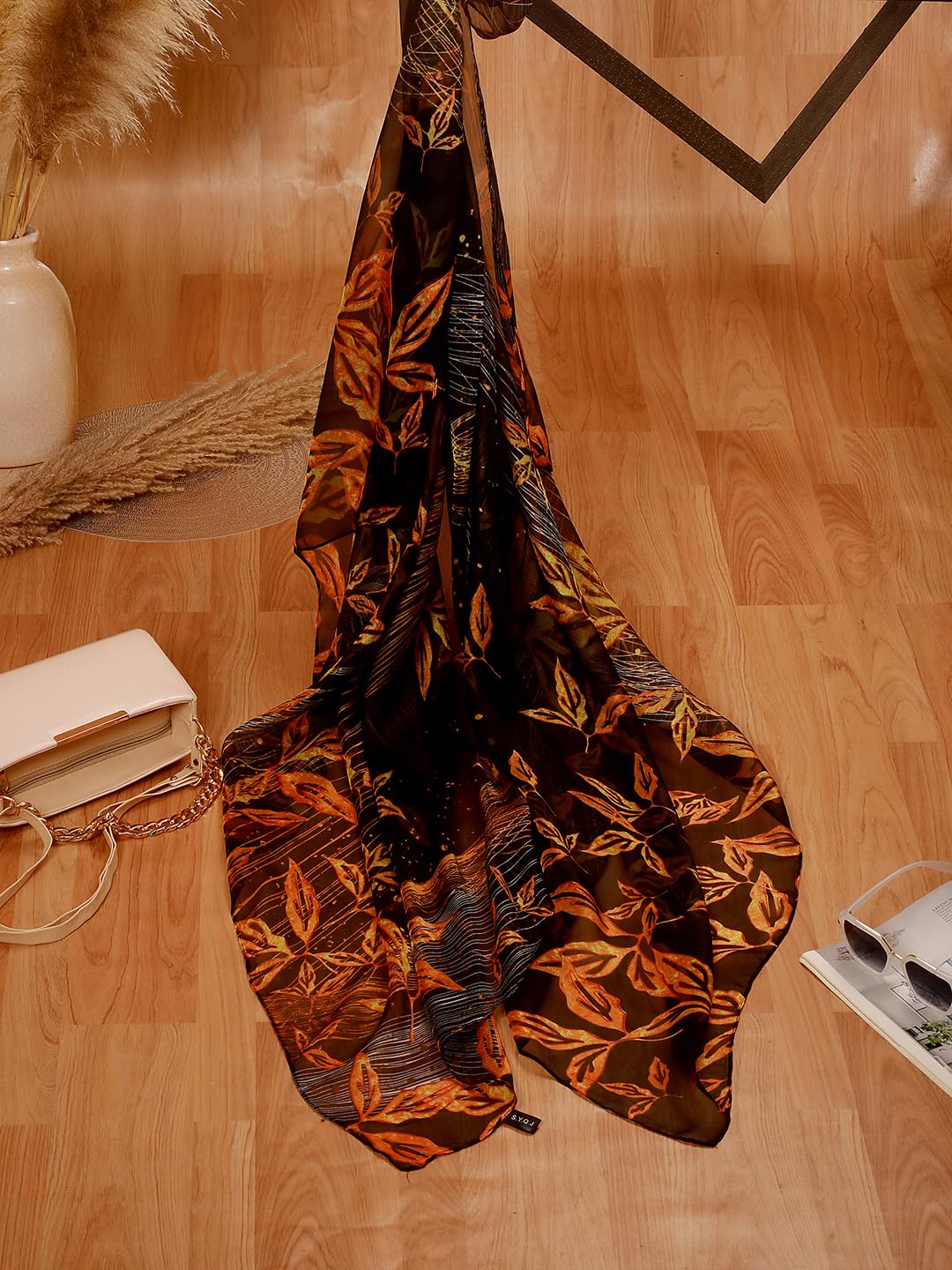 CrossKulture Female Chiffon Scarf Stole - 185 x 135 cm Scarf with Floral Print | Lightweight, Soft Stole for Women | Satin Feel Neck Scarf (Colour5), Multicolor