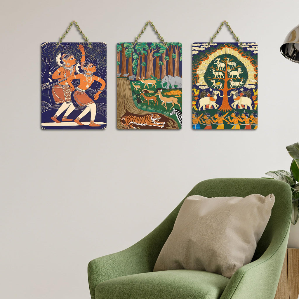 Artvibes Folk Art Home Decorative Wall Hanging Ornaments | Modern Decoration Items | Wall Sculpture | Signs & Plaques | Wall Illustrations | Handcrafted Art | Gift Items (WH_96166N), Set of 3