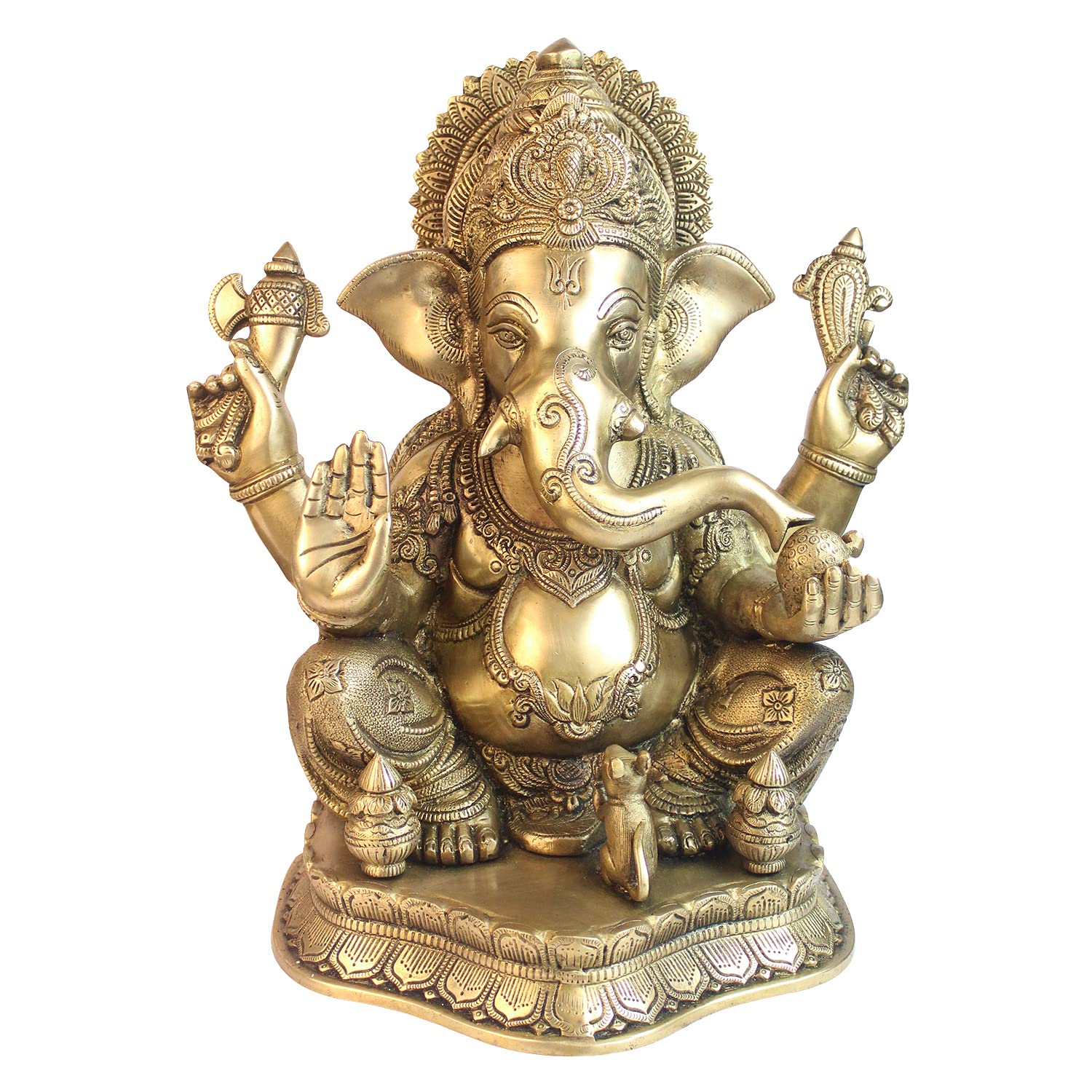 ARTVARKO Big Brass Ganesha Idol Mangalkari Sitting Ganesh Bhagwan Large Statue God Ganpati Murti for Home Pooja Entrance Décor Good Luck Vastu Decoration Showpiece 16 Inch