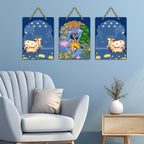 Artvibes Sacred Cow And Shri Krishna Religious Wall And Door Hanging for Home | Spiritual Decor Items | Wall Illustrations | Artwork| Stylish Modern Decor Item | Gift Items (WH_9660N), Set of 3