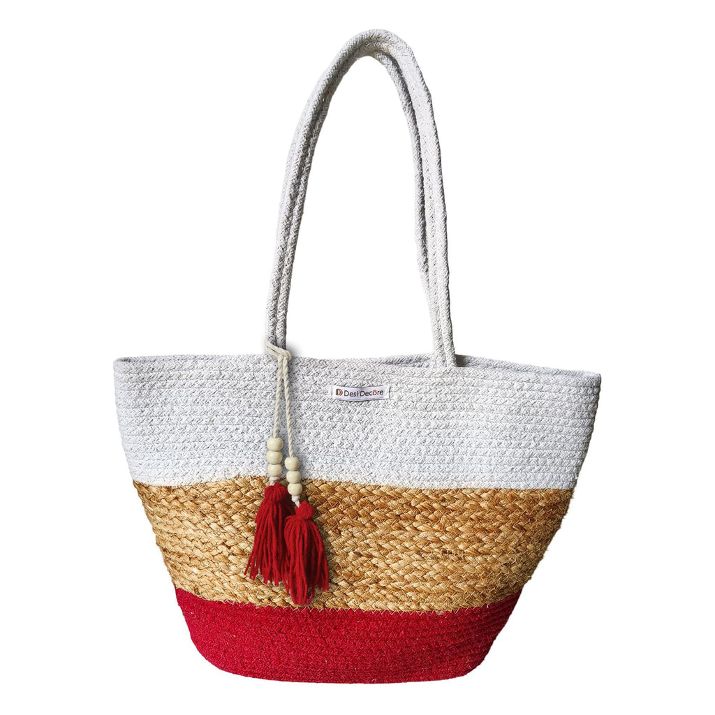 Desi Decore™ Handmade Jute Handbag For Women | Cotton Bag | Large Tote Bag | Shoulder Bag | Beach and Boho Bag for Women