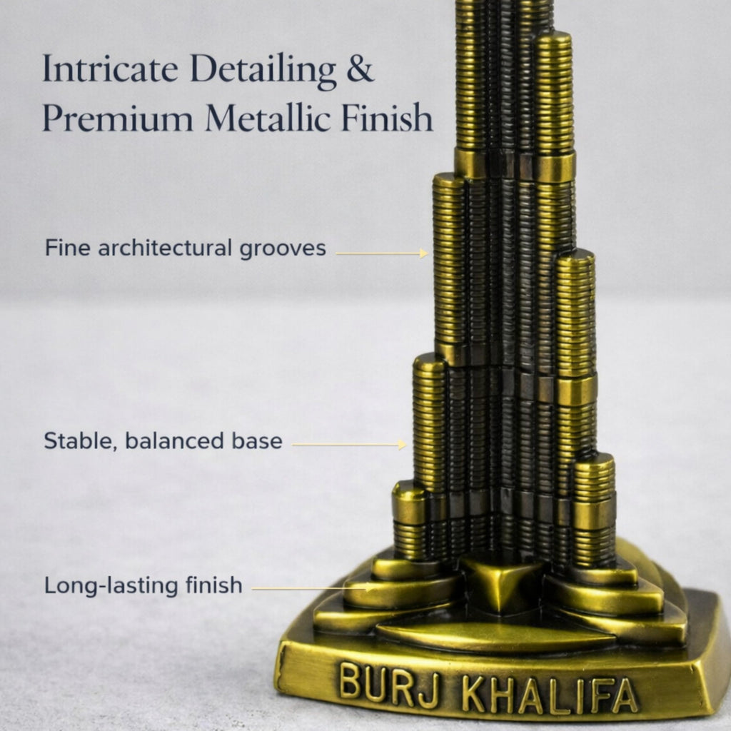 Burj Khalifa Miniature Showpiece, Premium Metallic Finish, 26 cm Architectural Model, Decorative Collectible for Home and Office