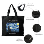 Darkbuck Canvas Tote Bag For Women & Men Shoulder Unisex Zipper Lock Black Totebag - The Starry Night
