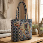 Stylique Large Camel Print Jute Cotton Tote Handbag for Women | Stylish Office Laptop Shoulder Bag | Premium Canvas Shopper with Zipper | Ecofriendly Travel College Daily Casual Work