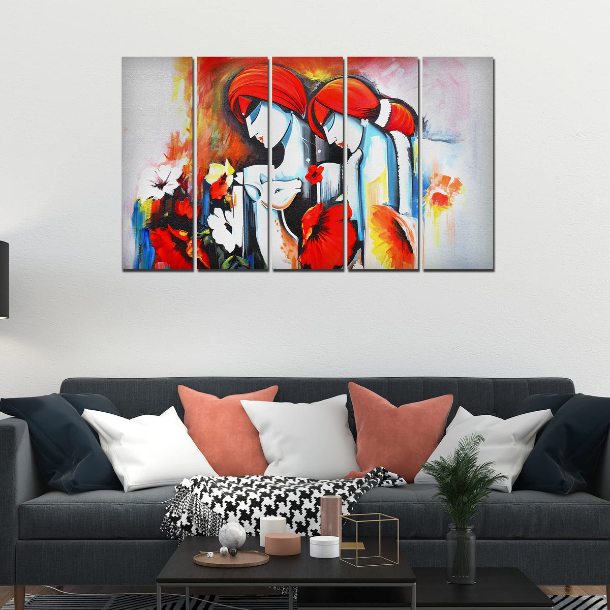 VIBECRAFTS Beautiful Radha Krishna 5 Pieces Canvas Wall Painting For Home | Office | Living Room | Gift (PTVC5Pcs4_8537)