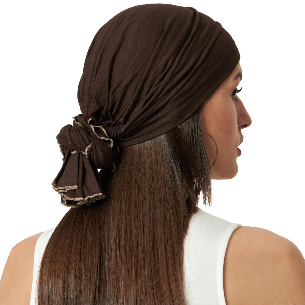The Headscarves Women Bamboo Pre Tie Ultra Soft Slip on Scarf Headwear For Chemo Patient Free Size (HS107Brown)