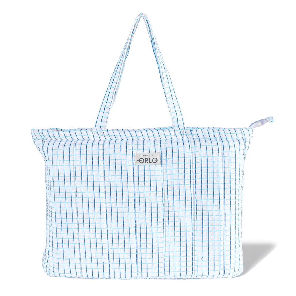 HOUSE OF ORLO Premium Cotton Waffle Quilted Tote Bag, Large Spacious Handbag for College, Office, Work, Travel, Shopping & Daily Use - Dual Blues