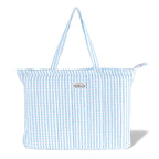 HOUSE OF ORLO Premium Cotton Waffle Quilted Tote Bag, Large Spacious Handbag for College, Office, Work, Travel, Shopping & Daily Use - Dual Blues