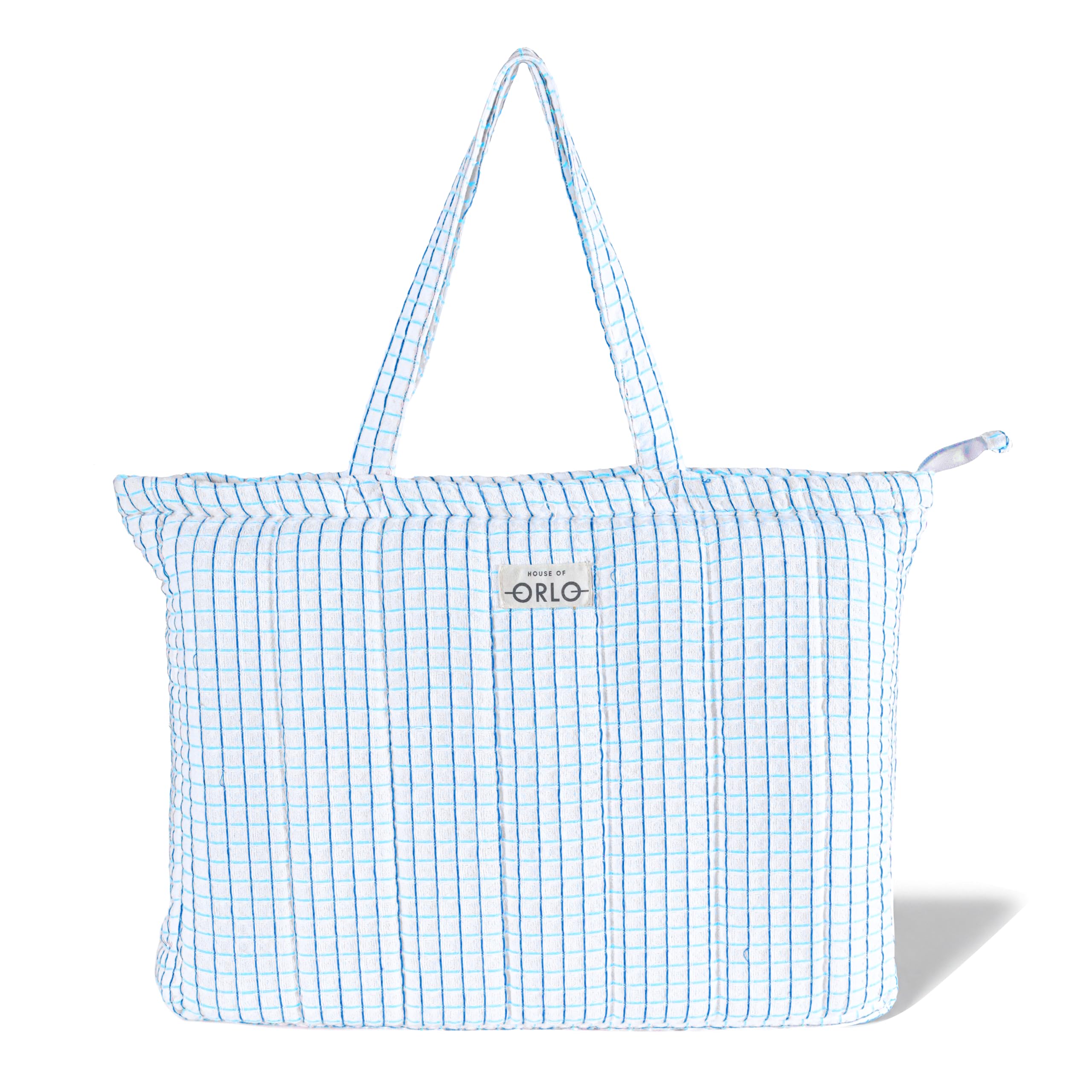 HOUSE OF ORLO Premium Cotton Waffle Quilted Tote Bag, Large Spacious Handbag for College, Office, Work, Travel, Shopping & Daily Use - Dual Blues