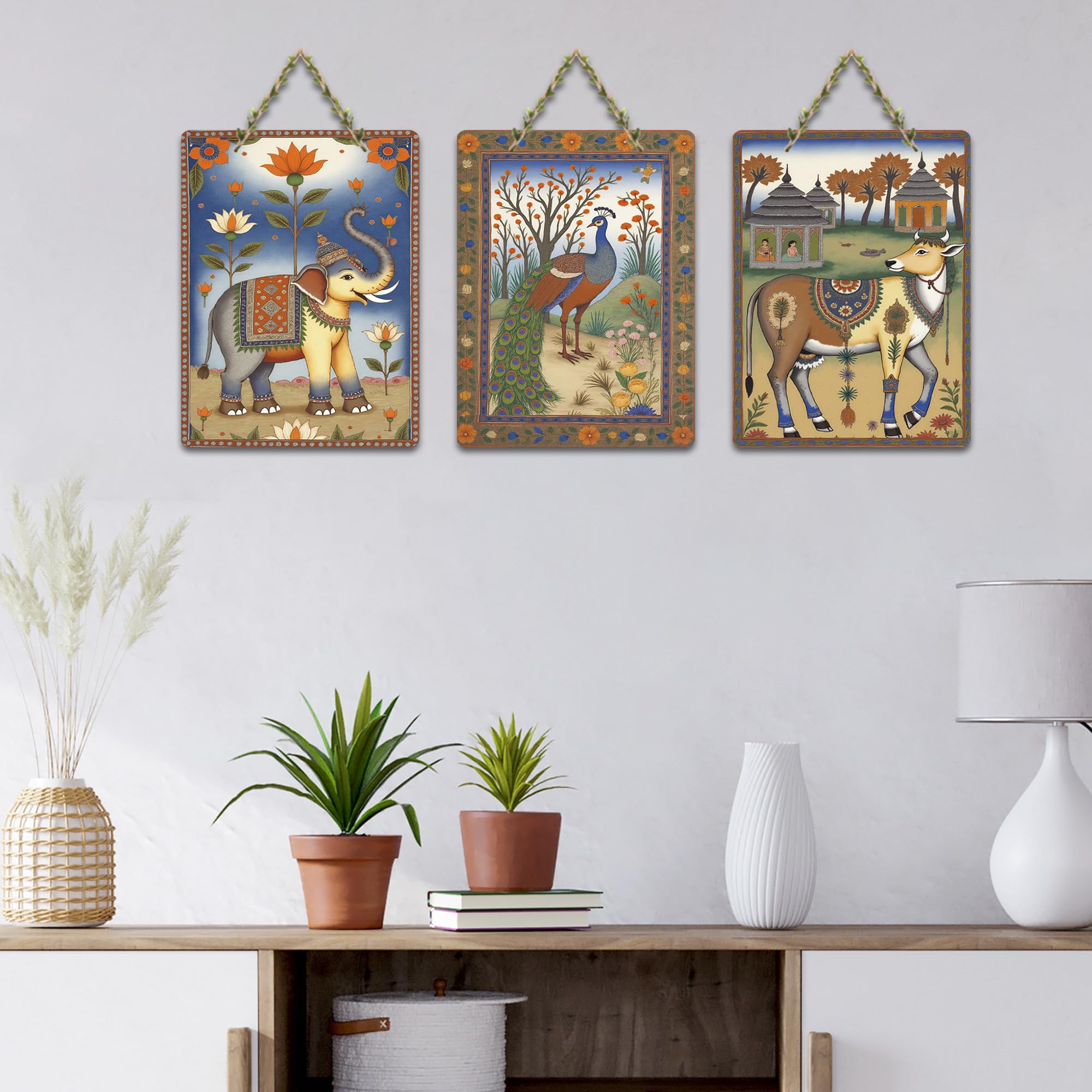 Artvibes Nature Theme Wall Art Decorative Wall Art MDF Wooden Wall Hanger for Living Room | Festive Decor Art | Wall Sculpture | Scenery | Aesthetic Wooden Decor | Ideal Gifts (WH_96132N), Set of 3
