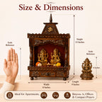 CraftVeda Wooden Mandir for Home | Handcrafted Pooja Temple with OM Design & Brass Bell | Compact Hindu Devghar for Home, Office & Prayer Room | 15 x 9 x 8 Inch