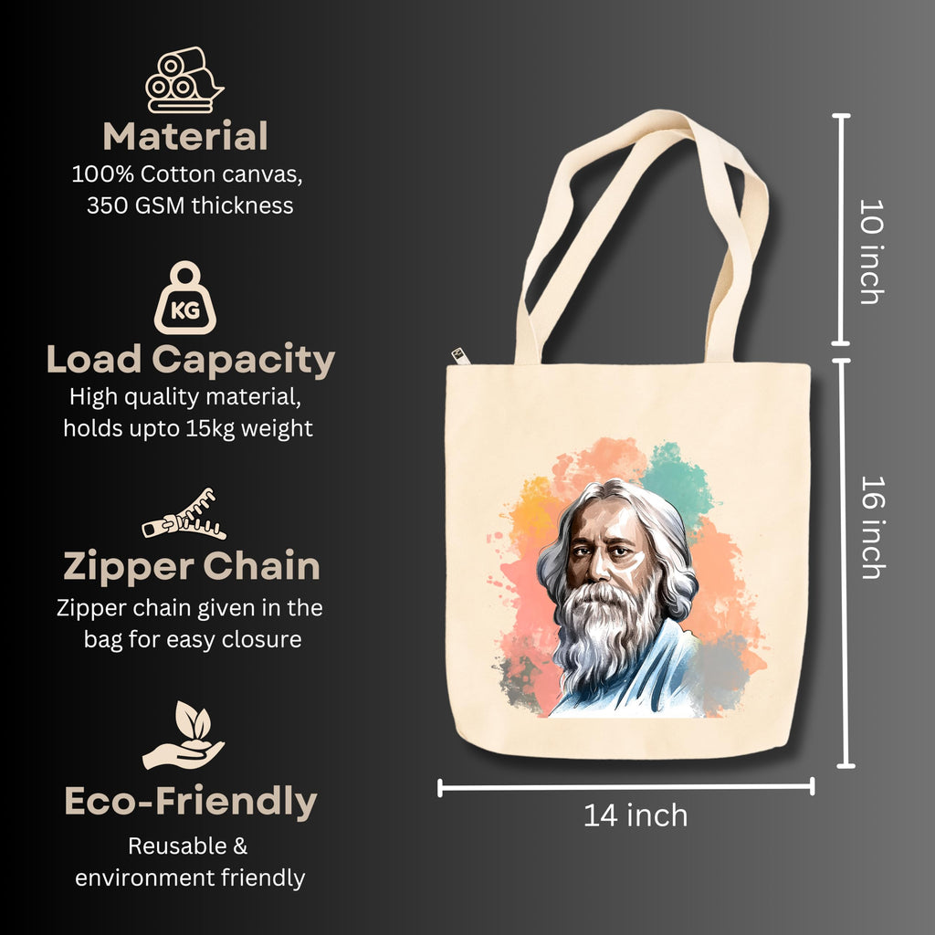snapiq COTTON 350 GSM Canvas Tote Bag for Women and Girls Thick Fabric with Zipper (Beige, Tagore1)