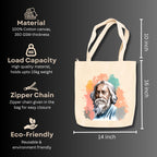 snapiq COTTON 350 GSM Canvas Tote Bag for Women and Girls Thick Fabric with Zipper (Beige, Tagore1)