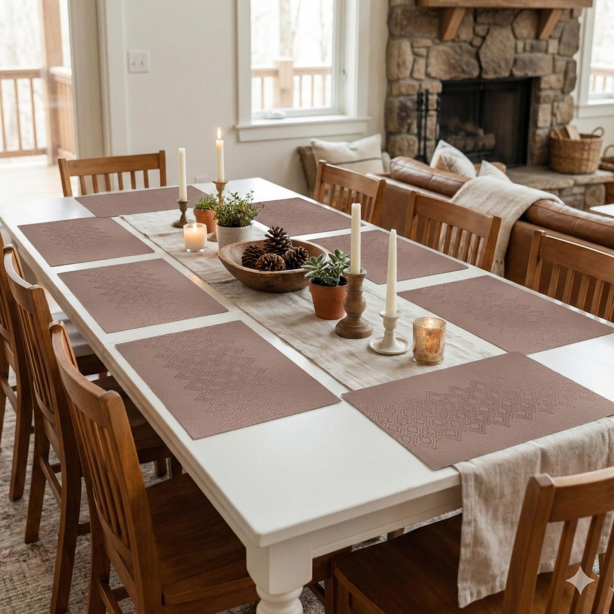 YELONA Placemats Set of 8, Heat-Resistant Woven Vinyl Table Mats, Non-Slip & Washable Dining Tablemats for Kitchen & Dinner Decor, Rosy Brown (45cm x 30cm) Kafalo