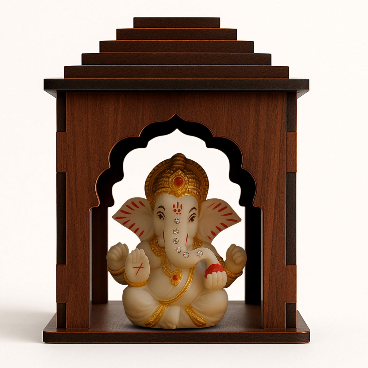 SOLOBOLO Mandir for Home with Door | Wooden Pooja Mandir with Storage | Step Home Temple for Pooja Room | Premium MDF Engineered Wood | Car Decor