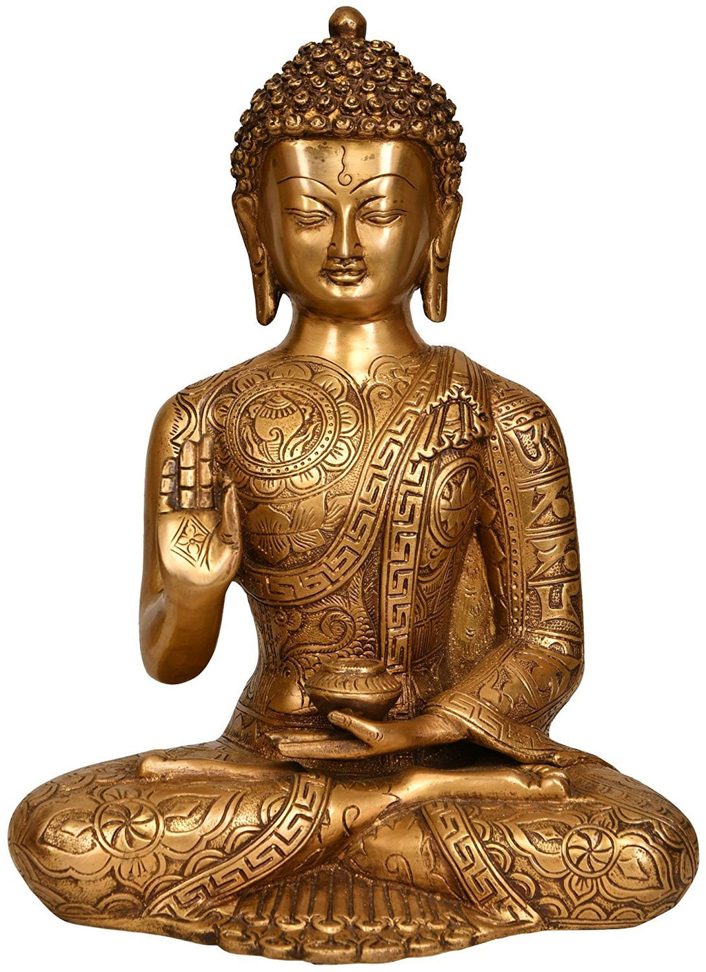 ARTVARKO Brass Blessing Buddha Life Sign Shakyamuni Statue Height 12 Inches Copper Bronze Color