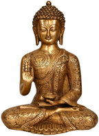 ARTVARKO Brass Blessing Buddha Life Sign Shakyamuni Statue Height 12 Inches Copper Bronze Color