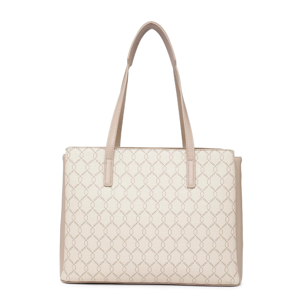 Cia Beige Tote Handbag With Monogram Detail Fits Upto 15 Laptop
