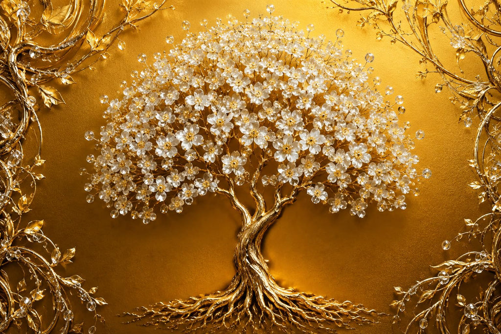 HighMark Gifts Golden Tree Bubble Crystal Wall Painting 24 x 36 Inches | Premium Decorative Scenery Wall Art | Waterproof & Easy to Clean | Luxury Wall Decor for Living Room, Bedroom, Office & Hotel