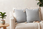 Furnistitchs Solid Boho Cushion Cover 16x16 Inches, Premium Natural Slub Fabric Throw Pillow Case with Tassels for Sofa, Couch, Living Room & Bedroom 40x40 cms, 1 pc - Ethereal Blue