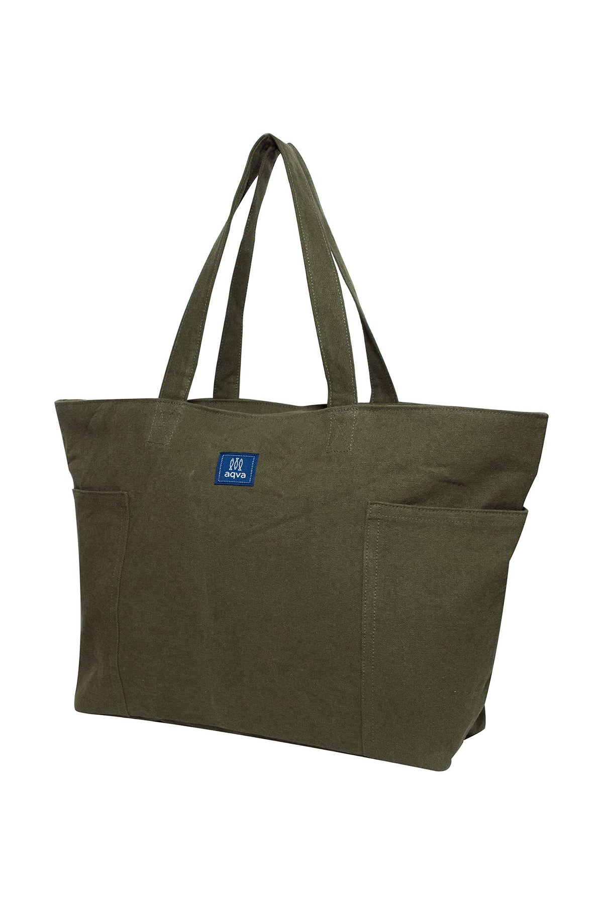AQVA Handmade Eco Friendly Washed Cotton Canvas Tote Bag - Reusable Shoulder Bag with Top Zip Closure, Inner Zip Pocket - Large Cotton Canvas Handbag for Grocery, Gun Metal