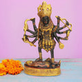 ARTVARKO Pure Brass Maa Kali Murti with Shiva Idol 7.5 Inches | Handcrafted Mahakali Adi Shakti Statue for Home Temple, Mandir & Puja | Religious Brass Sculpture for Spiritual Décor & Gifting